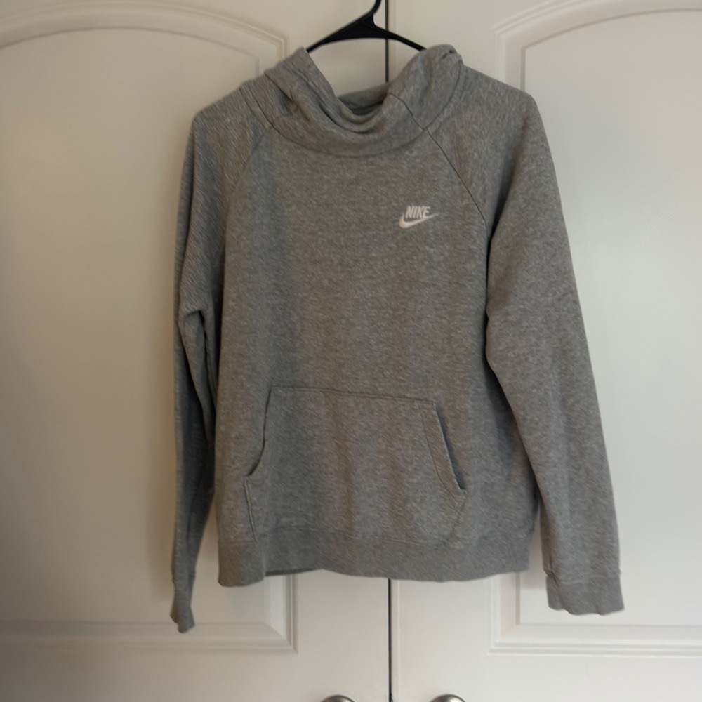 Nike Womens Sportswear Essential Funnel Neck Hoodie Gray Fleece Pullover Medium